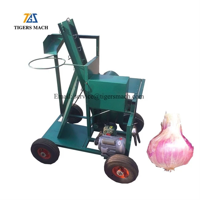 Equipment for removing garlic roots, cutters of garlic stems, small movable wheel garlic top removal machine on sale (2)